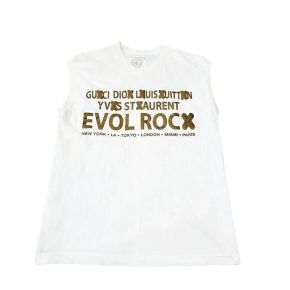 Vintage 90's Y2K Evol Rocx Designers Graphic Boyfriend Muscle Tank Tshirt Size M - Picture 6 of 11